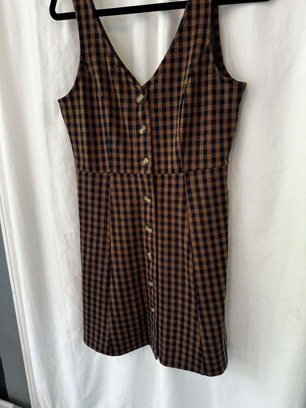 American Eagle Outfitters Womens Dress Brown and Navy Gingham Button-Front Mini - Picture 5 of 14